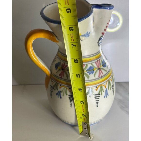 VTG Signed Mave Talavera Pottery Pitcher Mexico Ceramic Blue Yellow Green Glaze - Picture 5 of 8
